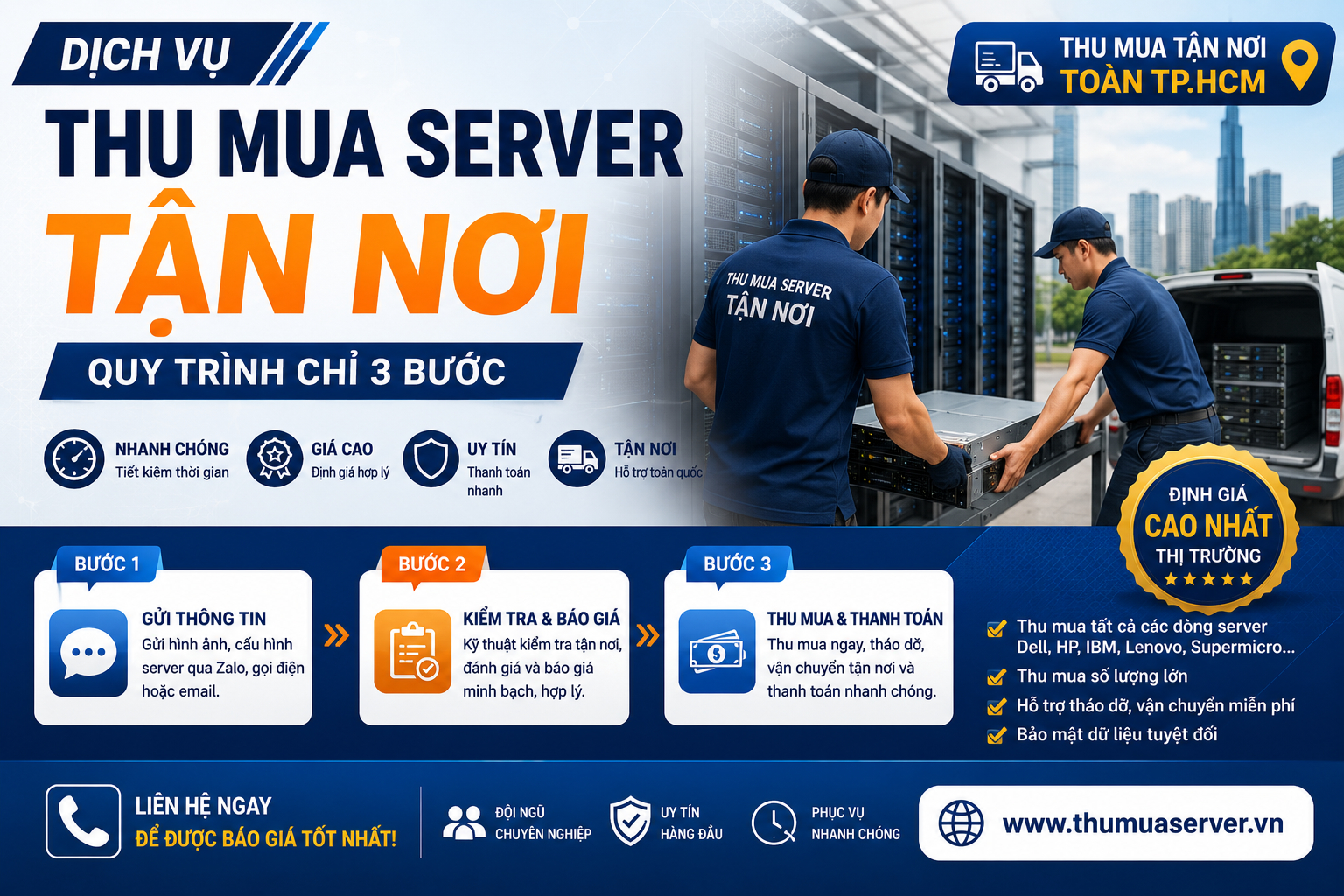 Dịch vụ thu mua server tận nơi – Quy trình chỉ 3 bước