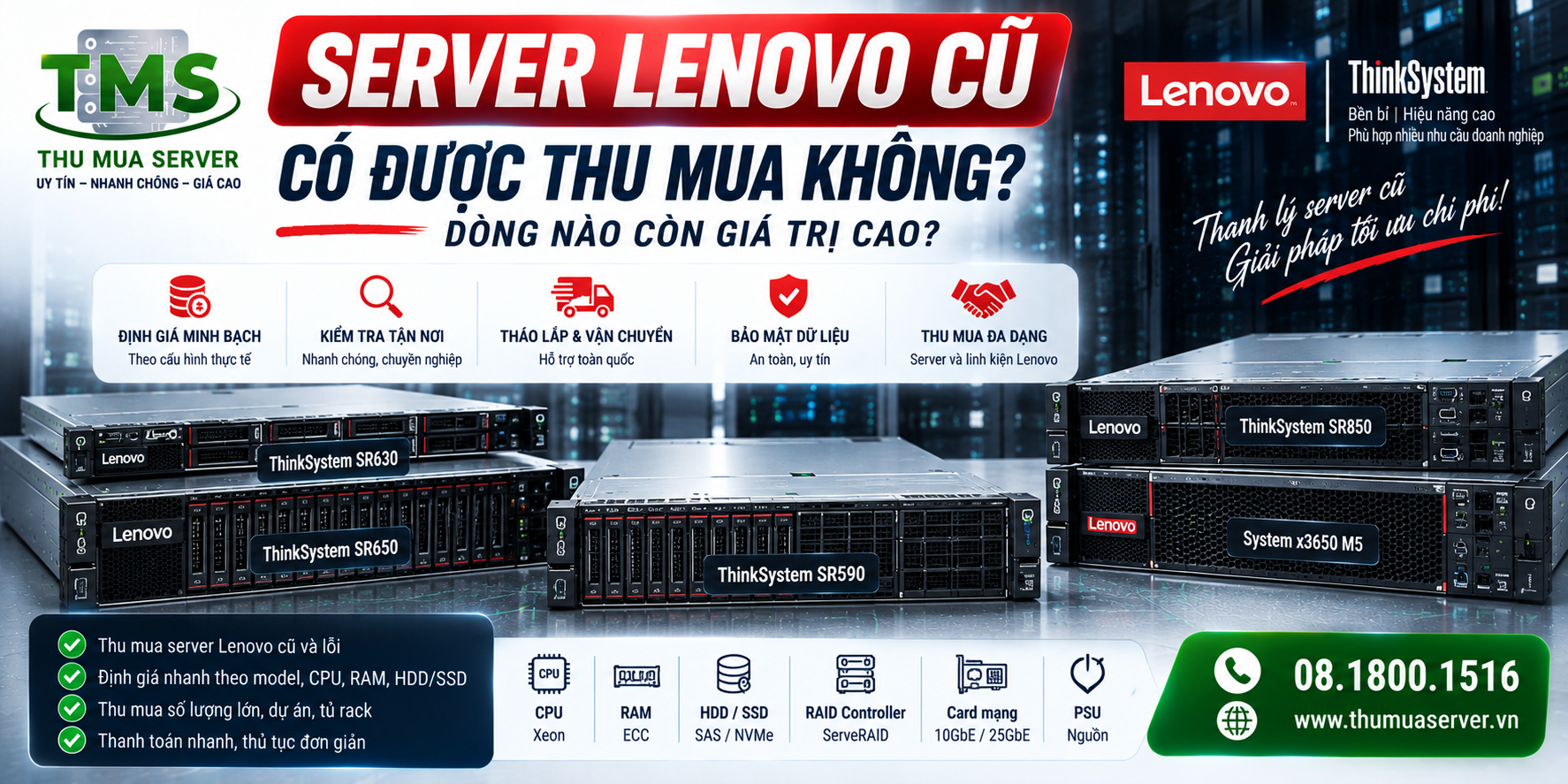 Server Lenovo cũ có được thu mua không? Dòng nào còn giá trị cao?