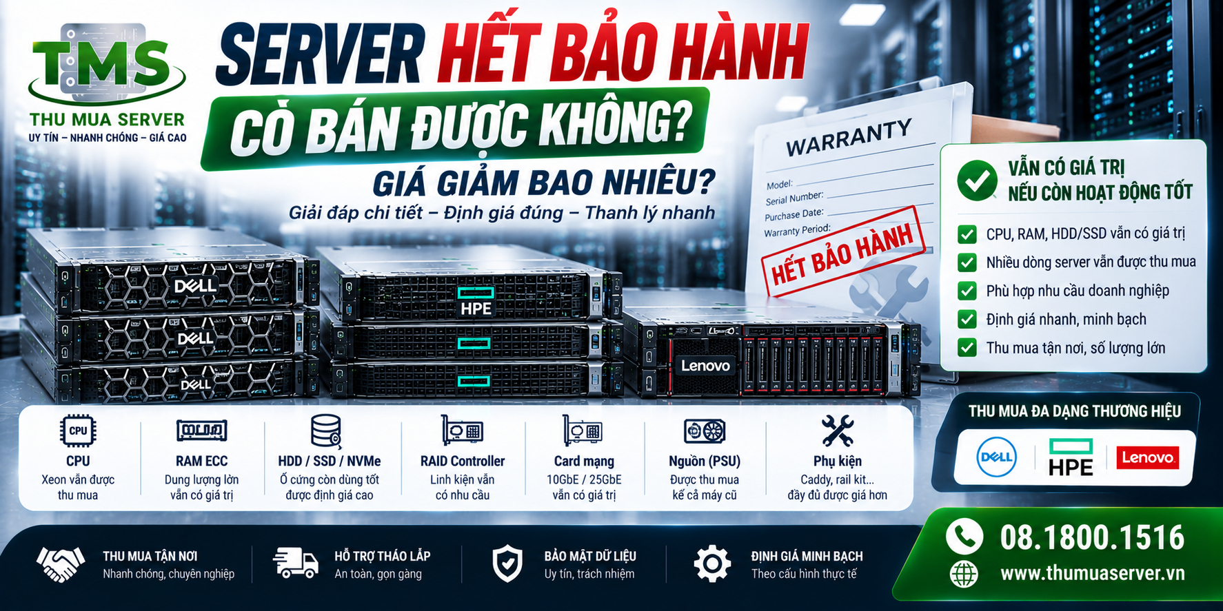 Server hết bảo hành có bán được không? Giá giảm bao nhiêu?