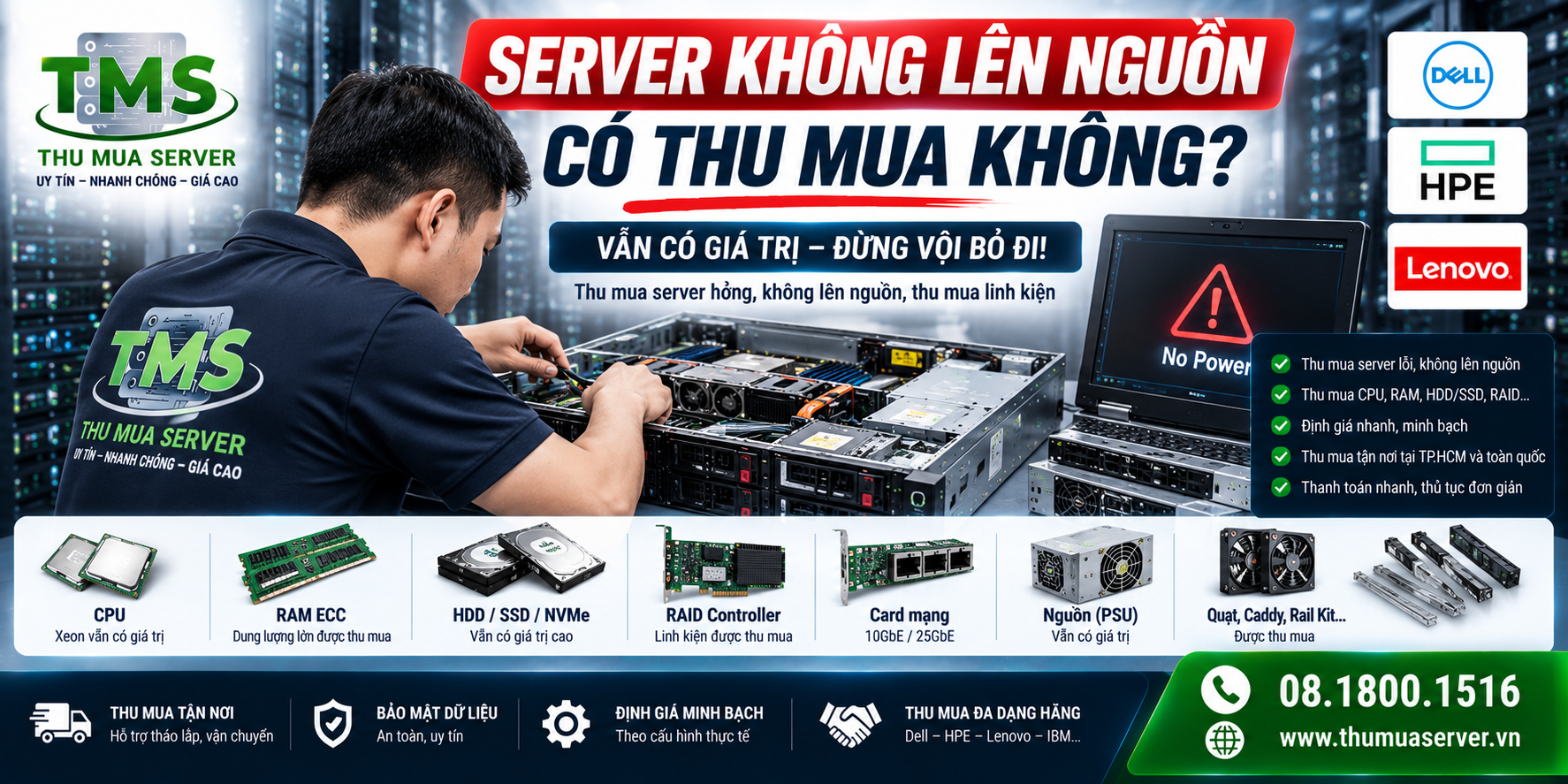 Server không lên nguồn có thu mua không? Giá bao nhiêu?